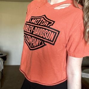 Distressed Harley Davidson cropped tee